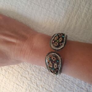 Multicolor Sparkly Edgy Cuff Avant Garde Filigree Gem Stone Bracelet